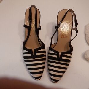 Salvatore Ferragamo black and white striped pumps, size 6